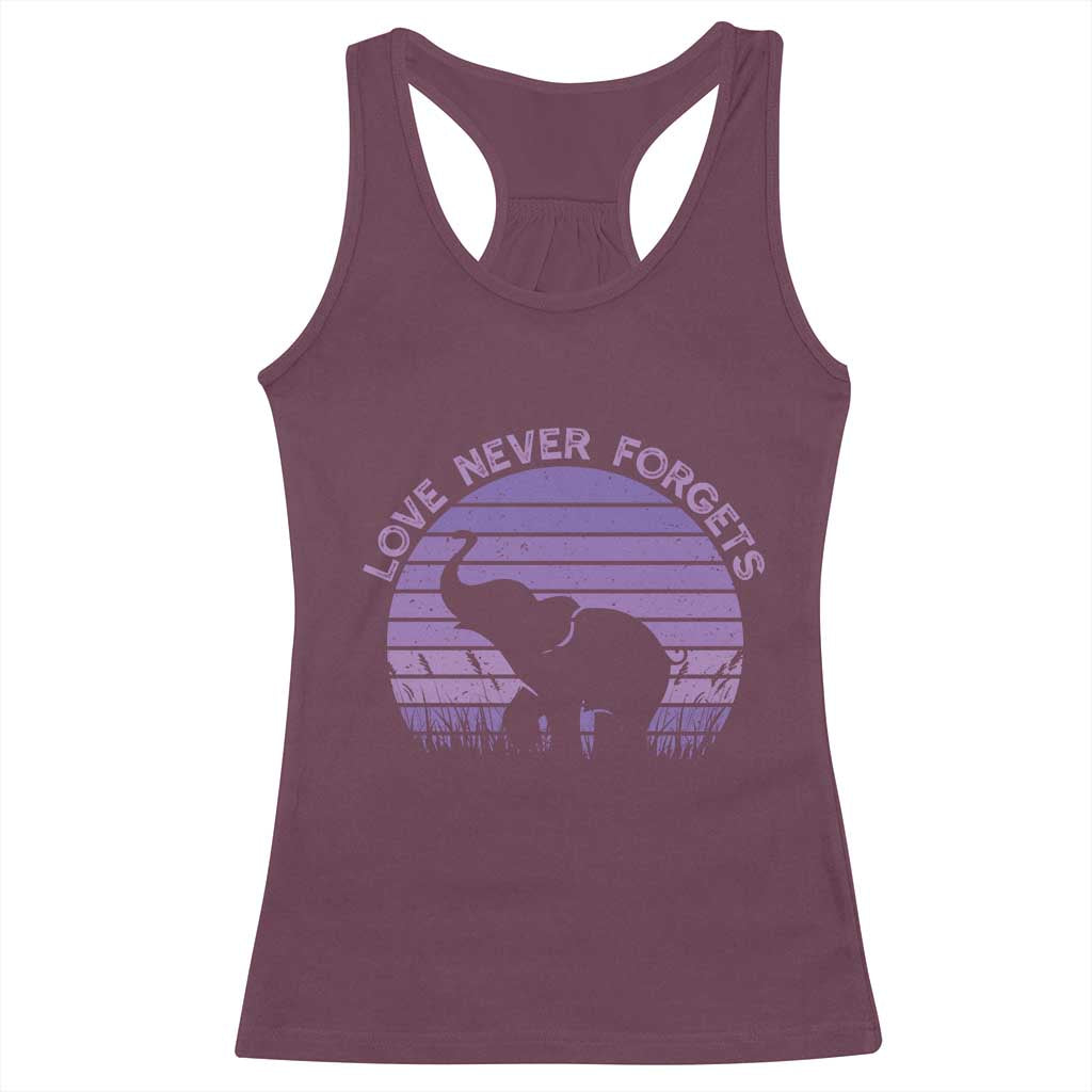 Alzheimer's Awareness Support Racerback Tank Top Vintage Elephant Love Never Forgets