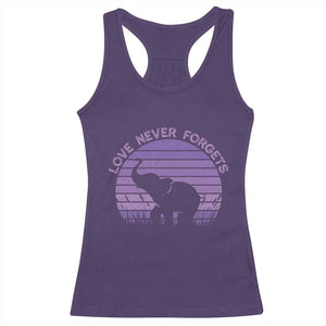 Alzheimer's Awareness Support Racerback Tank Top Vintage Elephant Love Never Forgets
