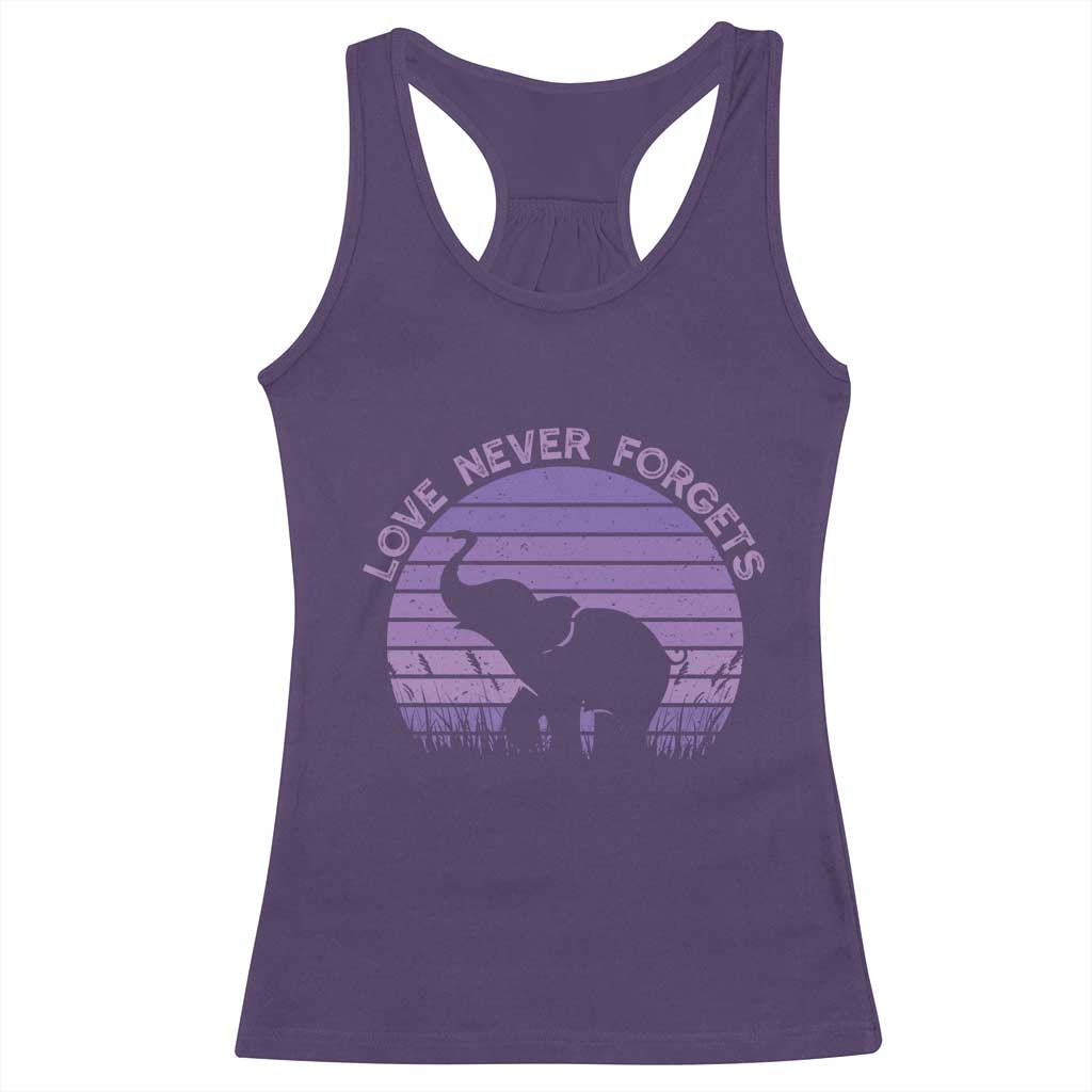 Alzheimer's Awareness Support Racerback Tank Top Vintage Elephant Love Never Forgets TS12 Purple Print Your Wear