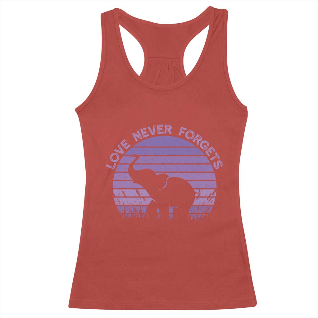 Alzheimer's Awareness Support Racerback Tank Top Vintage Elephant Love Never Forgets