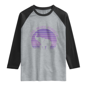 Alzheimer's Awareness Support Raglan Shirt Vintage Elephant Love Never Forgets