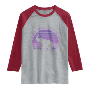 Alzheimer's Awareness Support Raglan Shirt Vintage Elephant Love Never Forgets