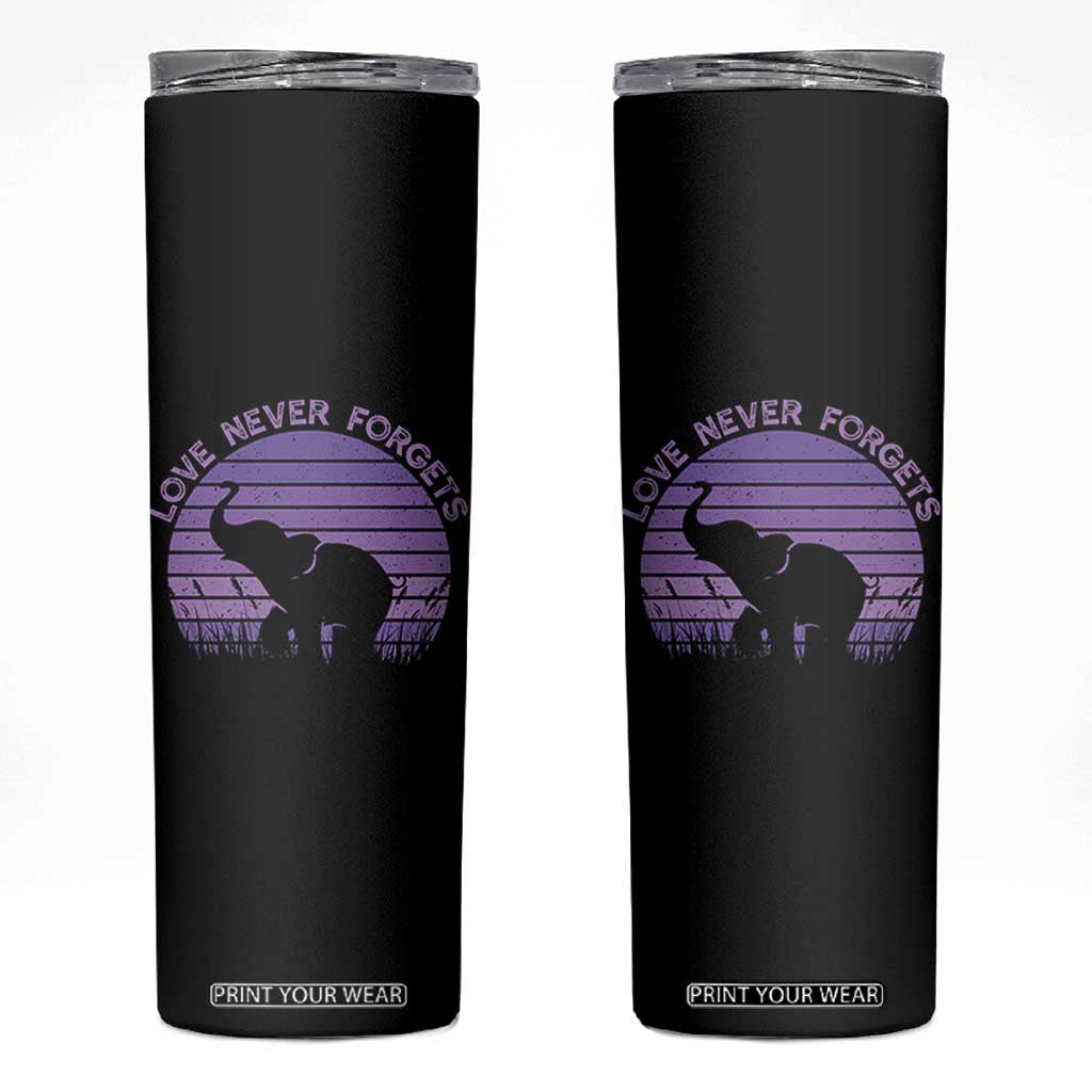 Alzheimer's Awareness Support Skinny Tumbler Vintage Elephant Love Never Forgets TS12 Black Print Your Wear
