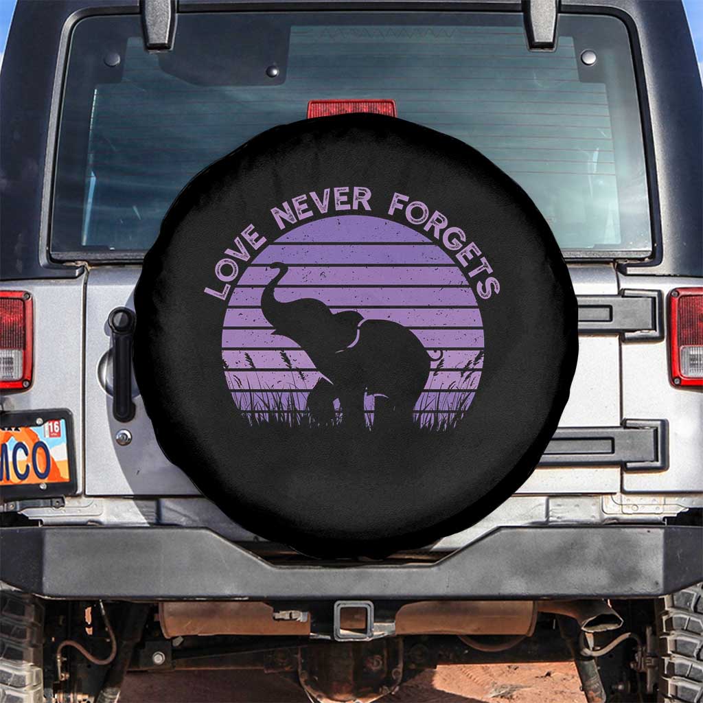 Alzheimer's Awareness Support Spare Tire Cover Vintage Elephant Love Never Forgets TS12 No hole Black Print Your Wear