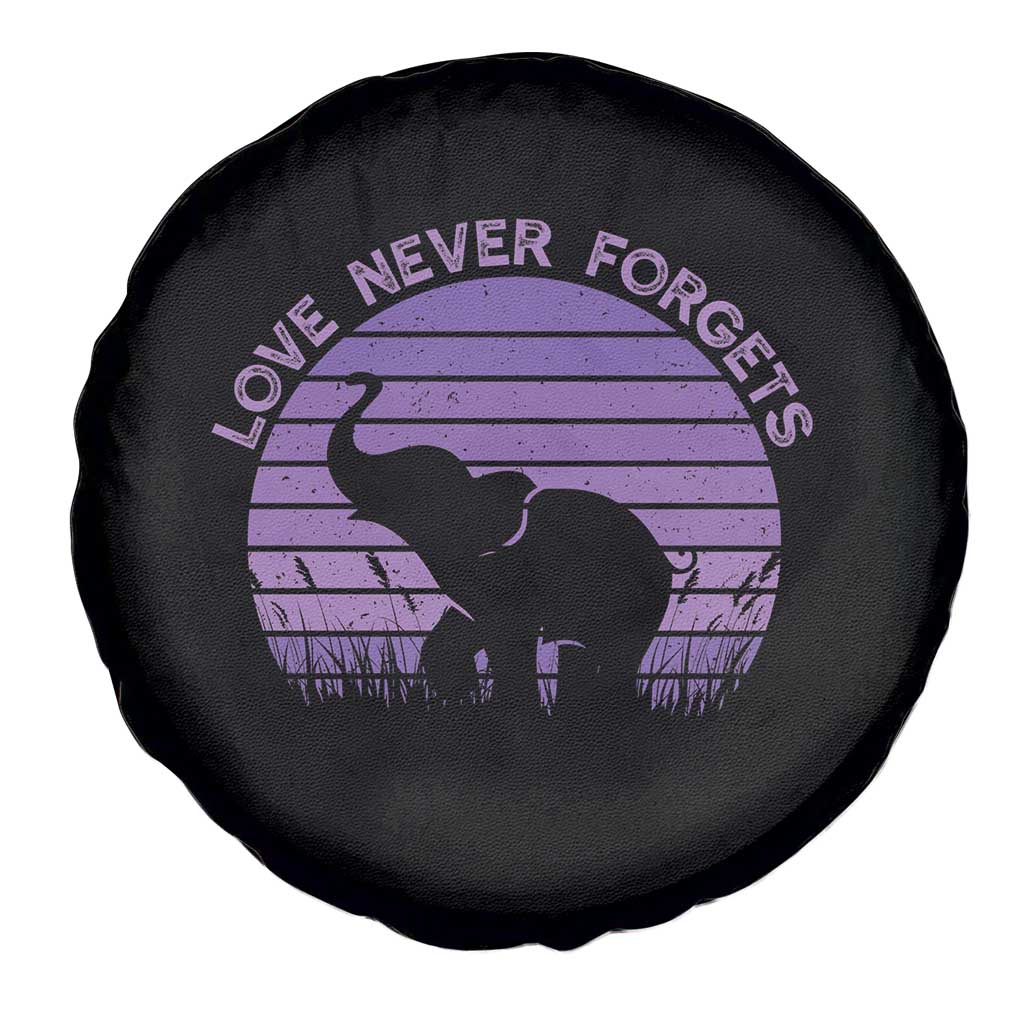 Alzheimer's Awareness Support Spare Tire Cover Vintage Elephant Love Never Forgets