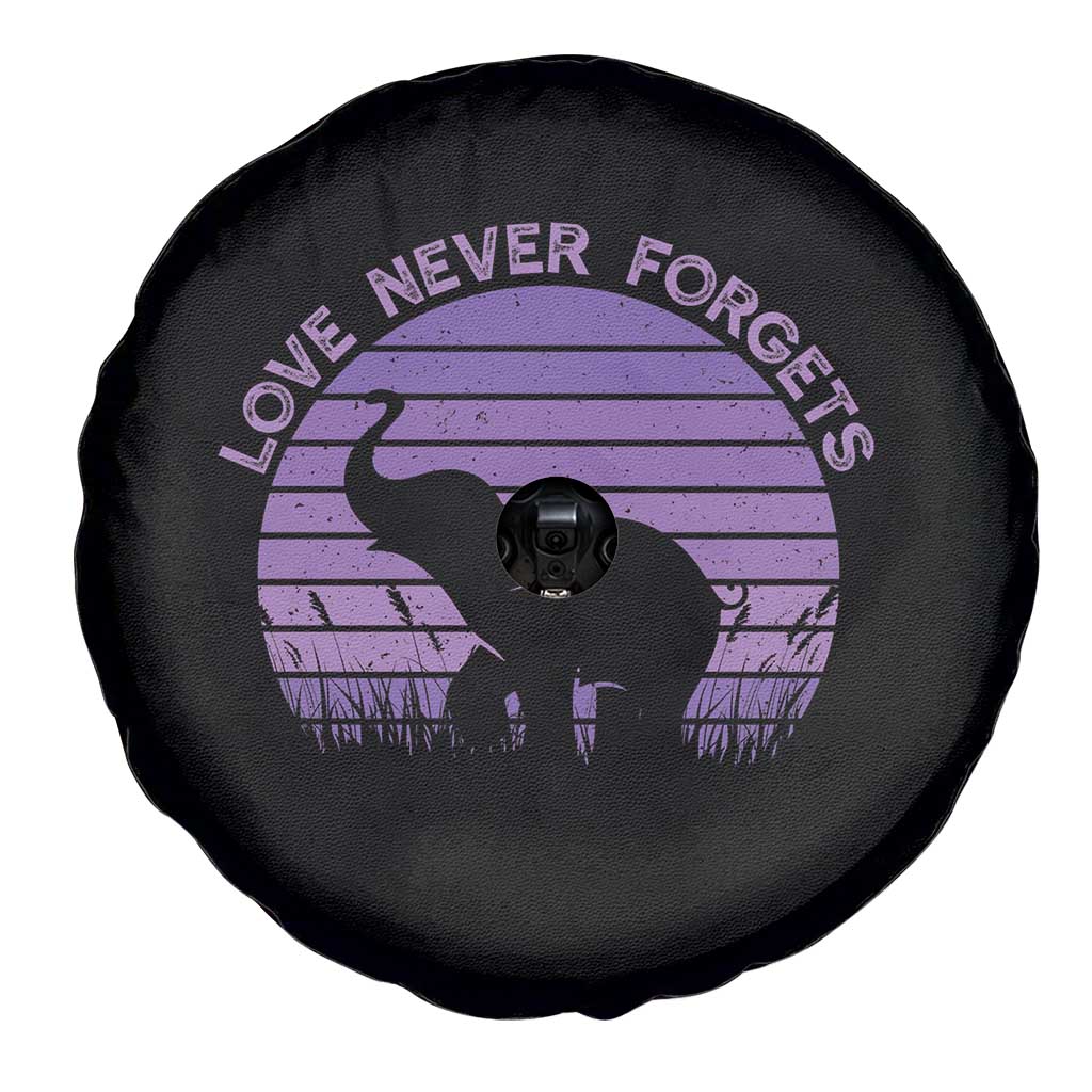 Alzheimer's Awareness Support Spare Tire Cover Vintage Elephant Love Never Forgets