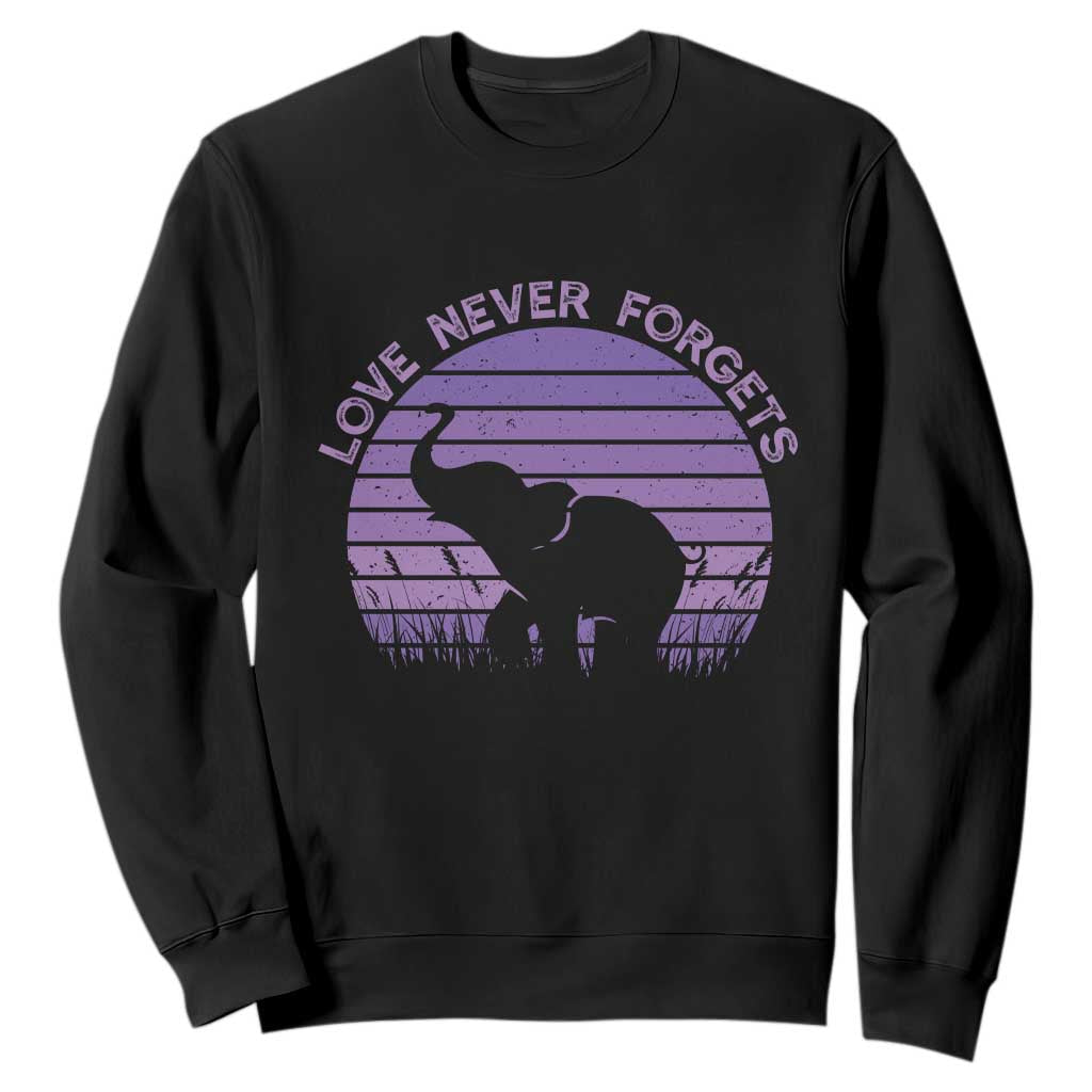 Alzheimer's Awareness Support Sweatshirt Vintage Elephant Love Never Forgets