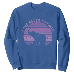 Alzheimer's Awareness Support Sweatshirt Vintage Elephant Love Never Forgets