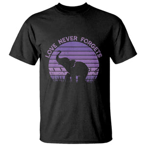 Alzheimer's Awareness Support T Shirt Vintage Elephant Love Never Forgets