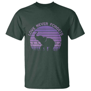 Alzheimer's Awareness Support T Shirt Vintage Elephant Love Never Forgets