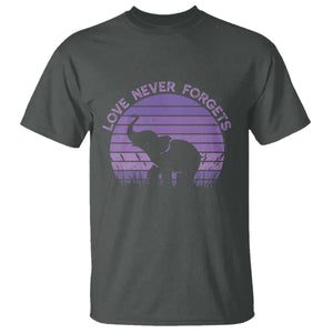 Alzheimer's Awareness Support T Shirt Vintage Elephant Love Never Forgets