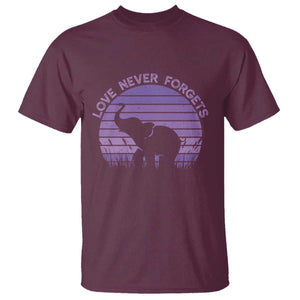 Alzheimer's Awareness Support T Shirt Vintage Elephant Love Never Forgets