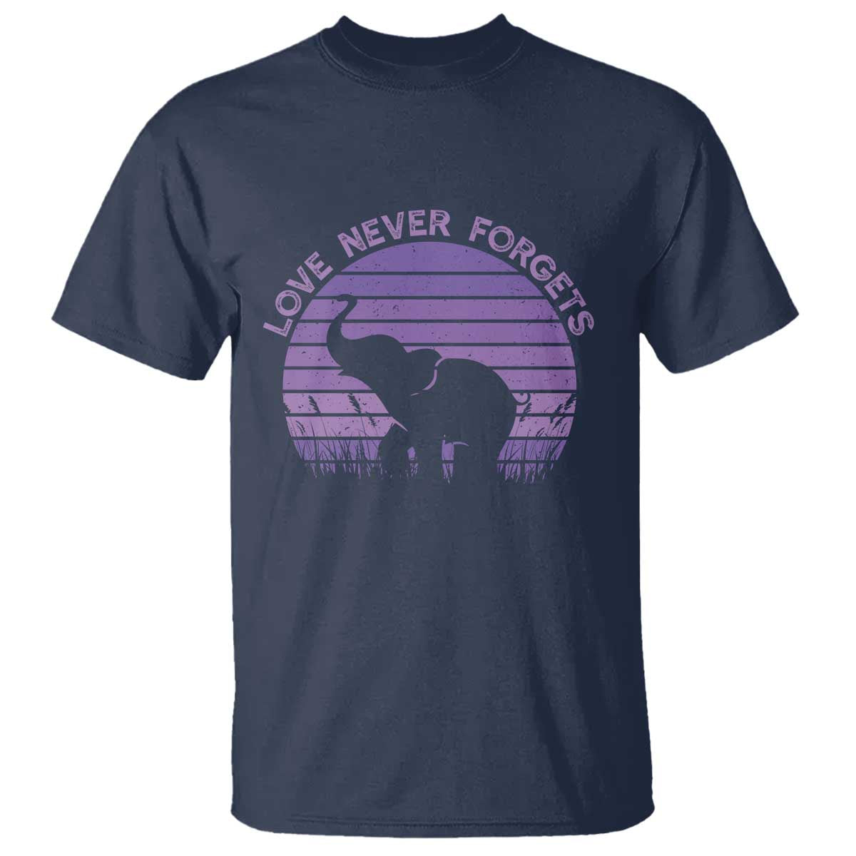 Alzheimer's Awareness Support T Shirt Vintage Elephant Love Never Forgets
