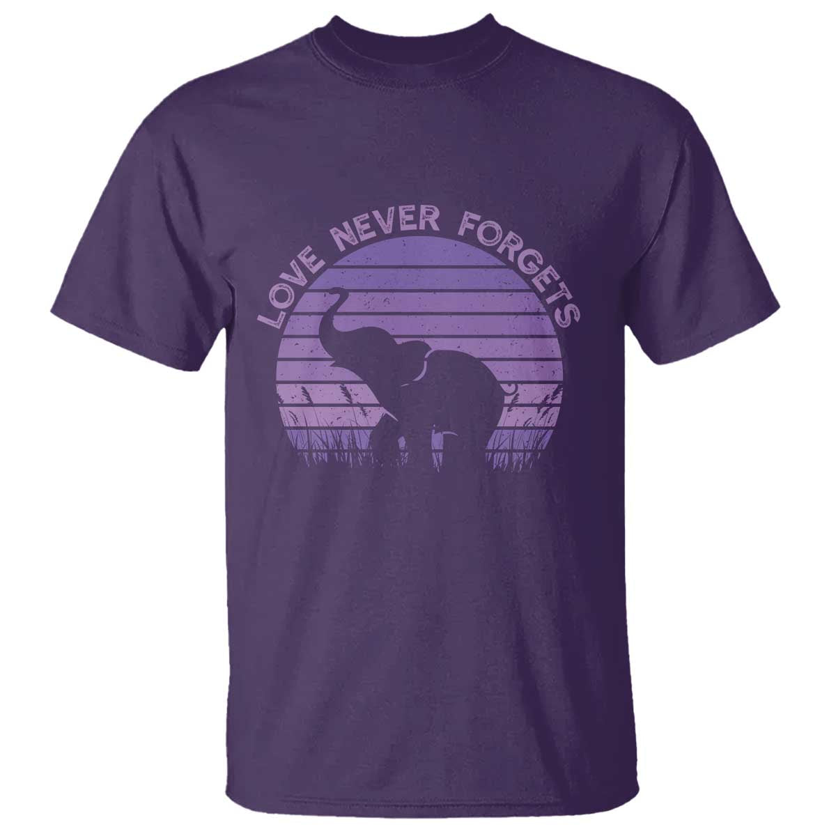 Alzheimer's Awareness Support T Shirt Vintage Elephant Love Never Forgets TS12 Purple Print Your Wear