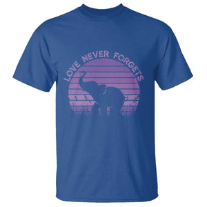 Alzheimer's Awareness Support T Shirt Vintage Elephant Love Never Forgets