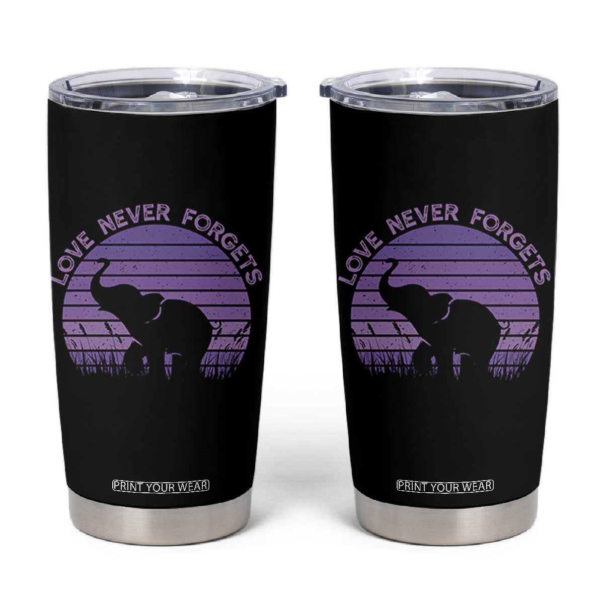 Alzheimer's Awareness Support Tumbler Cup Vintage Elephant Love Never Forgets