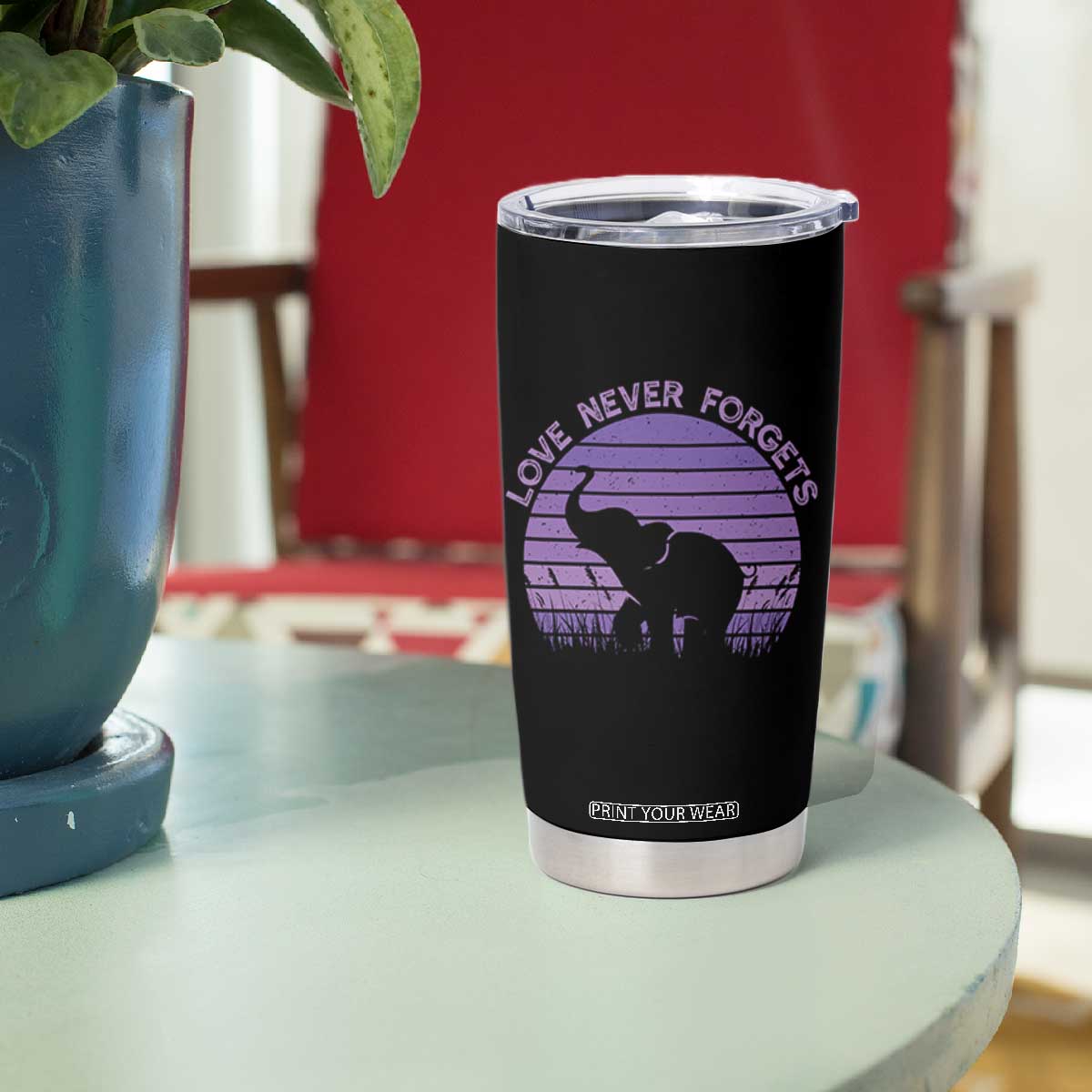 Alzheimer's Awareness Support Tumbler Cup Vintage Elephant Love Never Forgets