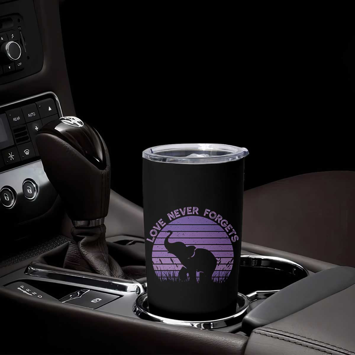 Alzheimer's Awareness Support Tumbler Cup Vintage Elephant Love Never Forgets