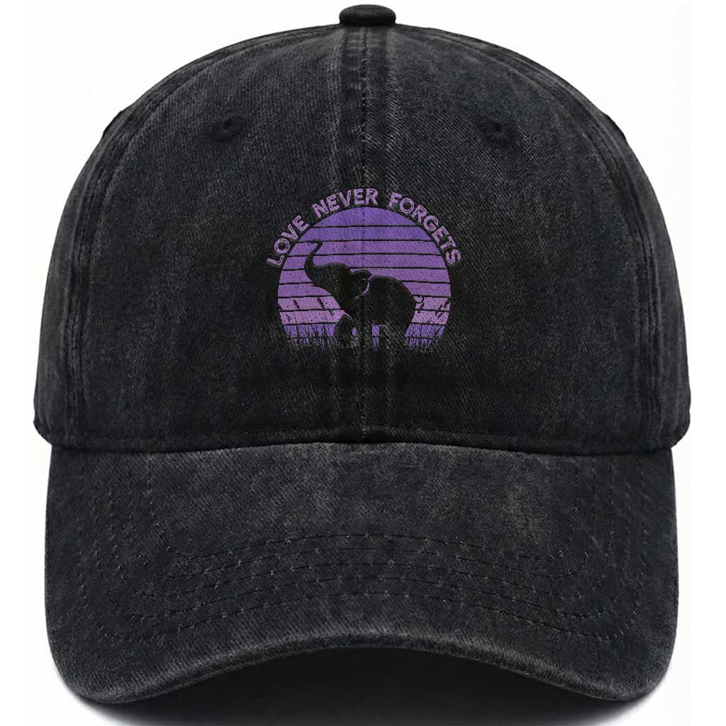 Alzheimer's Awareness Support Washed Cotton Baseball Cap Vintage Elephant Love Never Forgets TS12 Print Your Wear