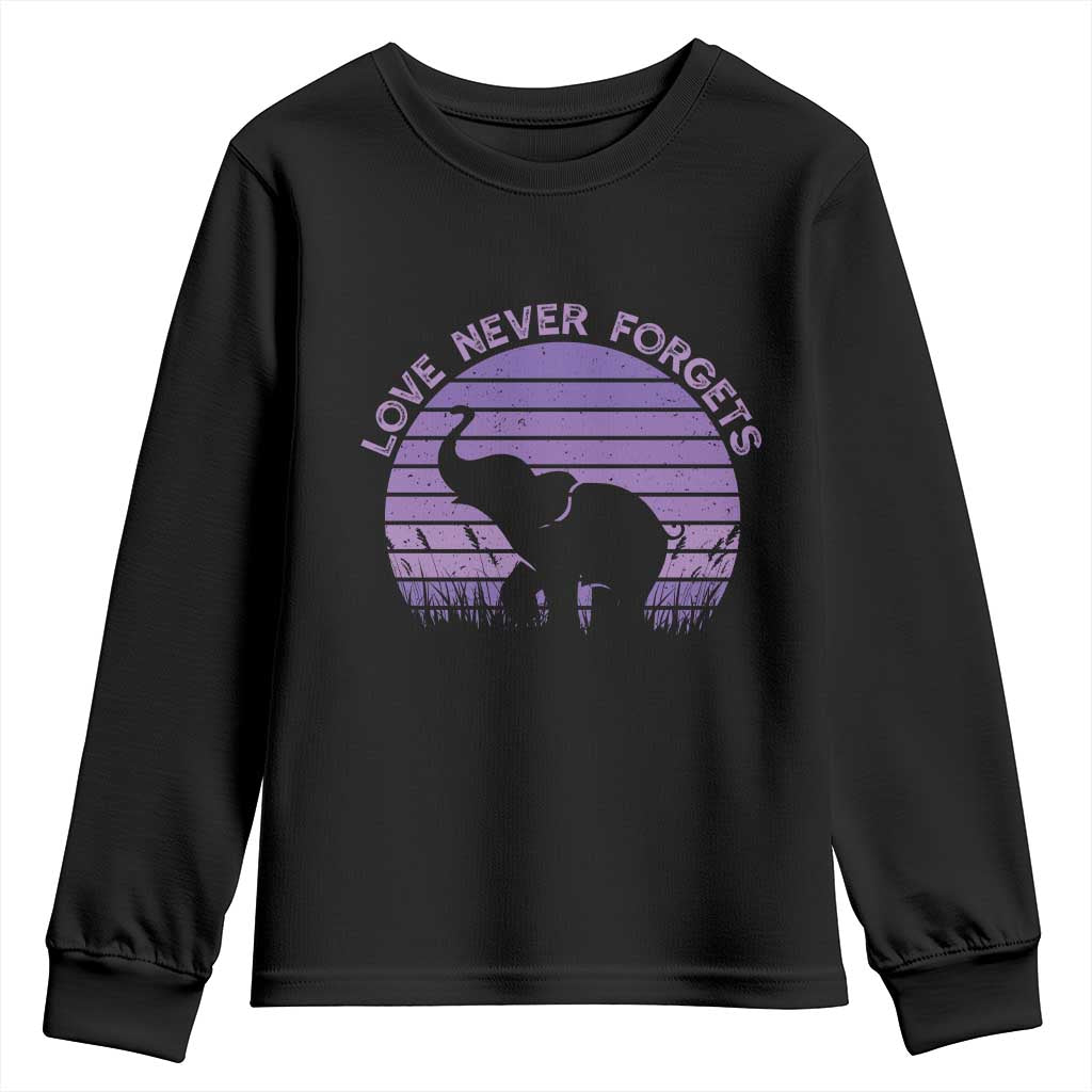 Alzheimer's Awareness Support Youth Sweatshirt Vintage Elephant Love Never Forgets