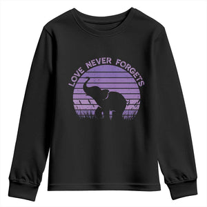 Alzheimer's Awareness Support Youth Sweatshirt Vintage Elephant Love Never Forgets