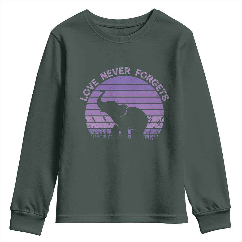 Alzheimer's Awareness Support Youth Sweatshirt Vintage Elephant Love Never Forgets