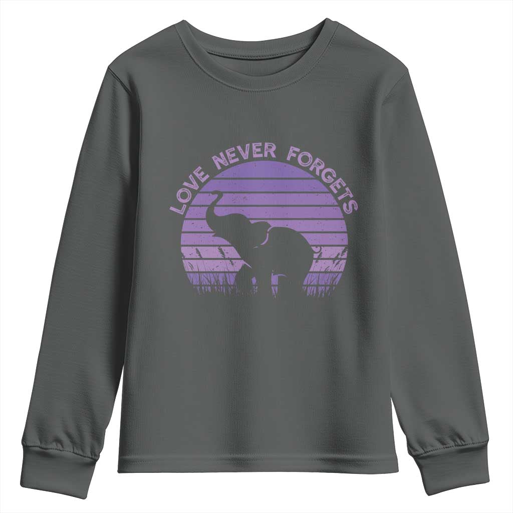 Alzheimer's Awareness Support Youth Sweatshirt Vintage Elephant Love Never Forgets