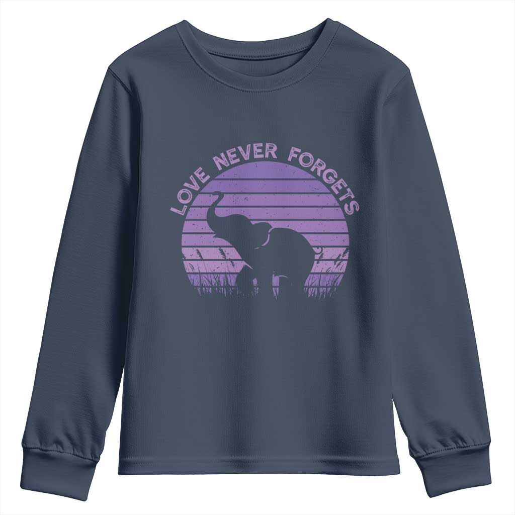 Alzheimer's Awareness Support Youth Sweatshirt Vintage Elephant Love Never Forgets