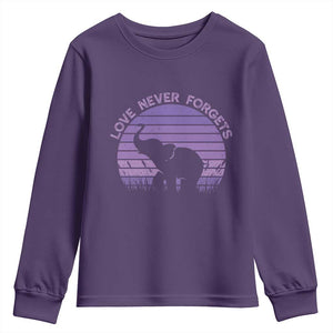 Alzheimer's Awareness Support Youth Sweatshirt Vintage Elephant Love Never Forgets