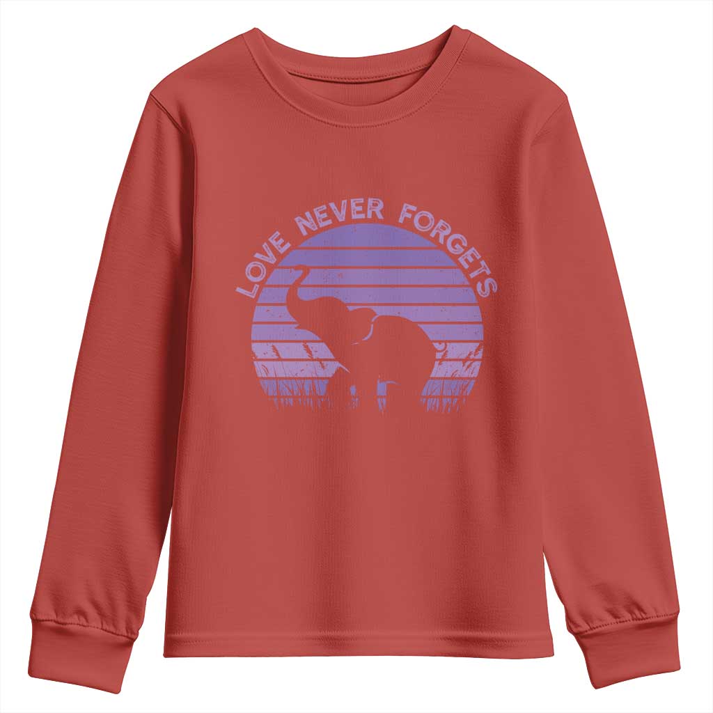 Alzheimer's Awareness Support Youth Sweatshirt Vintage Elephant Love Never Forgets