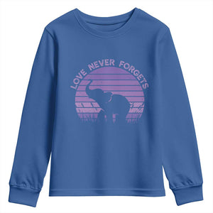 Alzheimer's Awareness Support Youth Sweatshirt Vintage Elephant Love Never Forgets