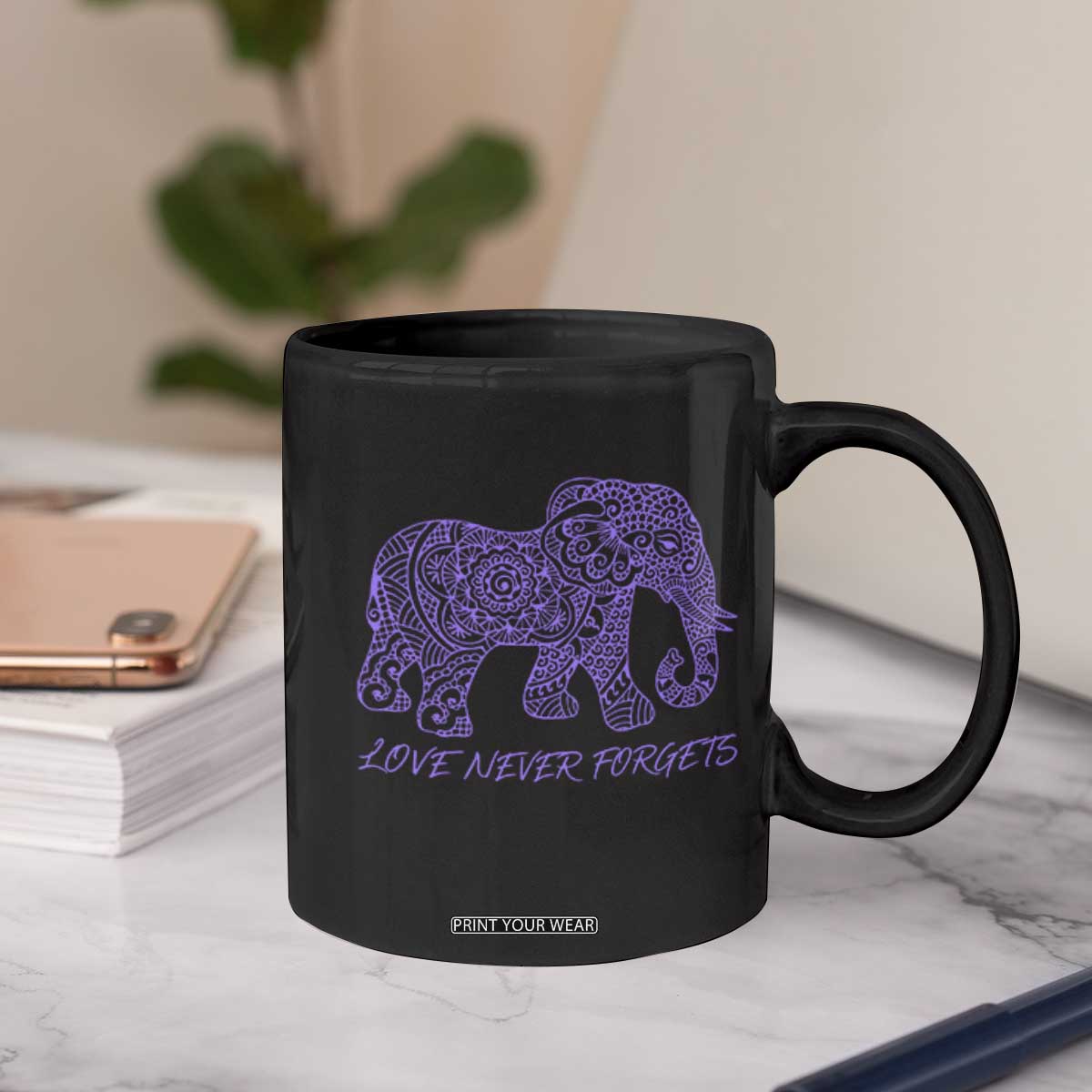 Love Never Forgets Elephant Mandala Coffee Mug Animal Lover Gift