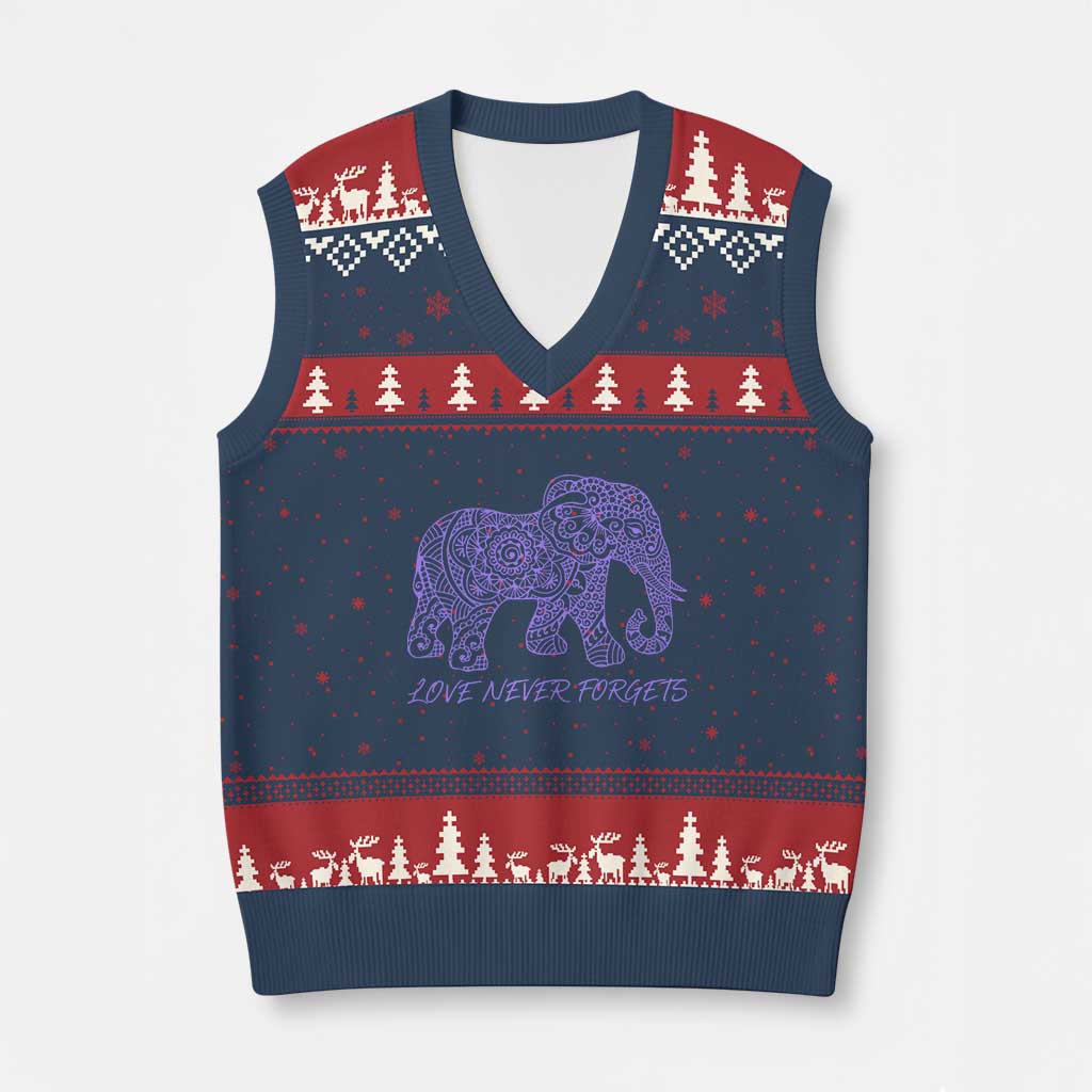 Love Never Forgets Elephant Mandala V-Neck Knit Sweater Vest Animal Lover Gift TS12 Navy Red Print Your Wear