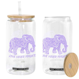 Love Never Forgets Elephant Mandala Glass Can Animal Lover Gift