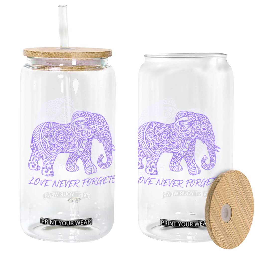 Love Never Forgets Elephant Mandala Glass Can Animal Lover Gift