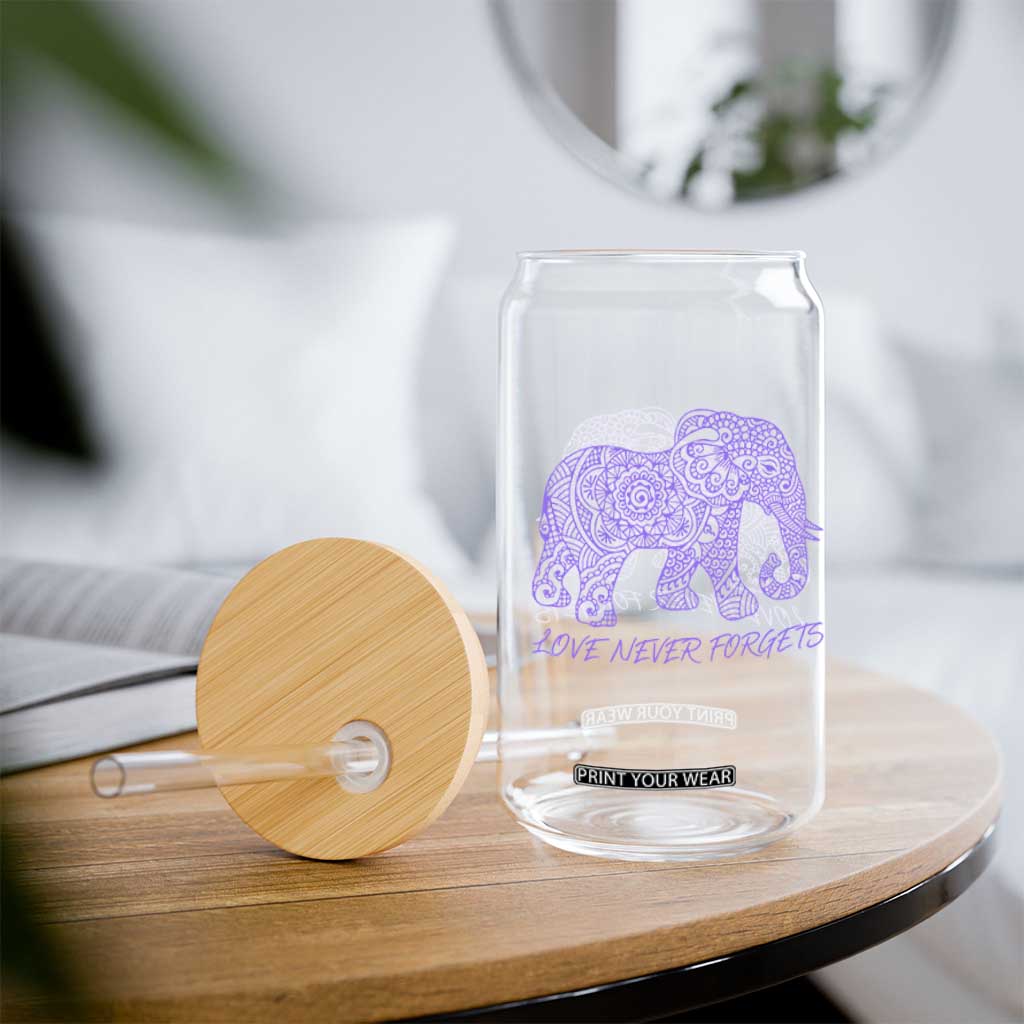 Love Never Forgets Elephant Mandala Glass Can Animal Lover Gift