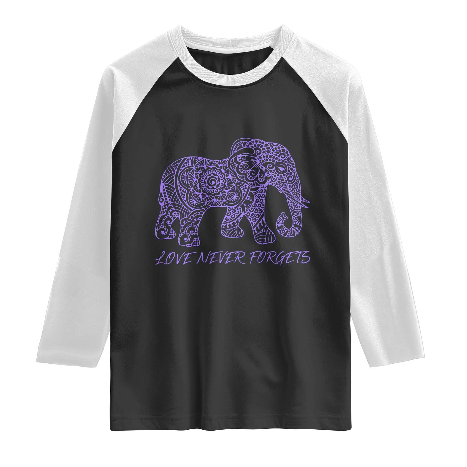 Love Never Forgets Elephant Mandala Raglan Shirt Animal Lover Gift TS12 Black White Print Your Wear