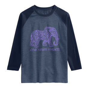 Love Never Forgets Elephant Mandala Raglan Shirt Animal Lover Gift