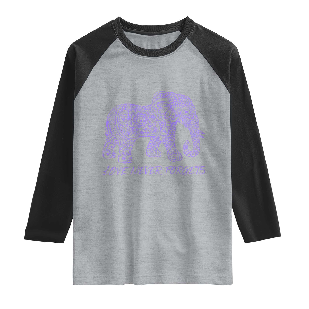 Love Never Forgets Elephant Mandala Raglan Shirt Animal Lover Gift