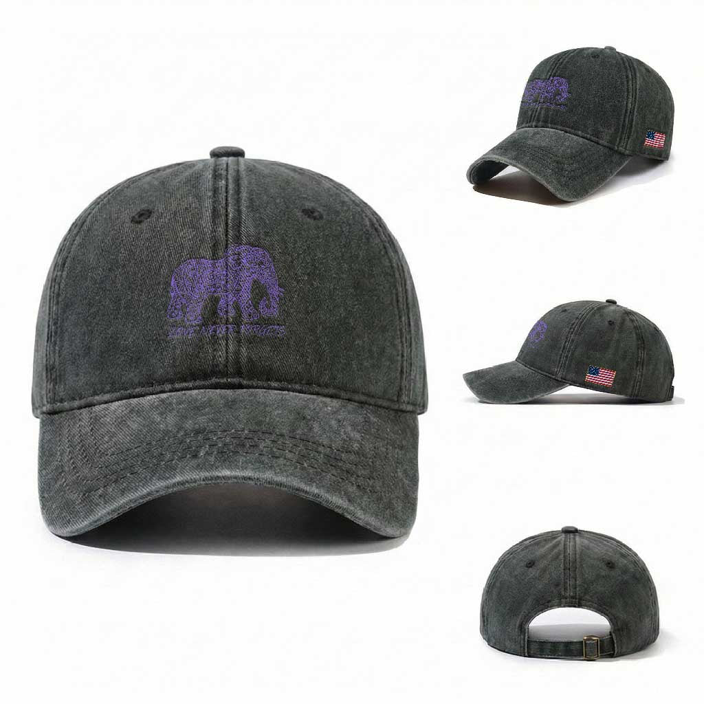 Love Never Forgets Elephant Mandala Washed Cotton Baseball Cap Animal Lover Gift