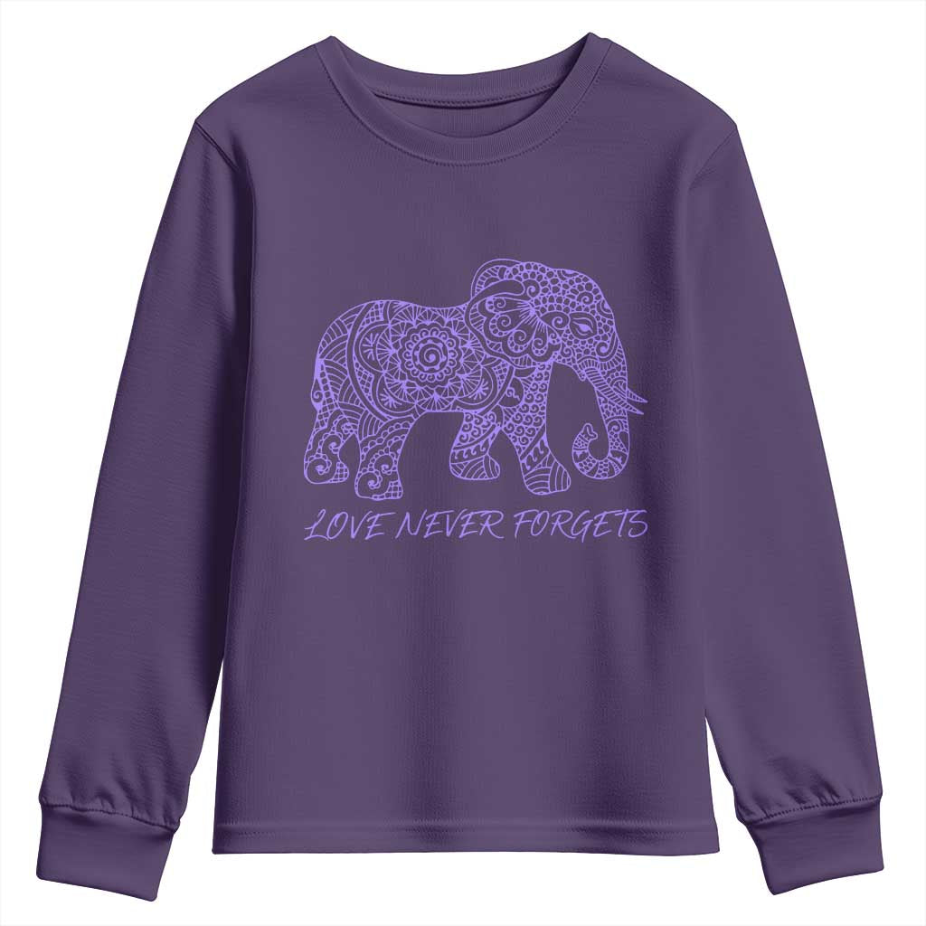 Love Never Forgets Elephant Mandala Youth Sweatshirt Animal Lover Gift TS12 Purple Print Your Wear