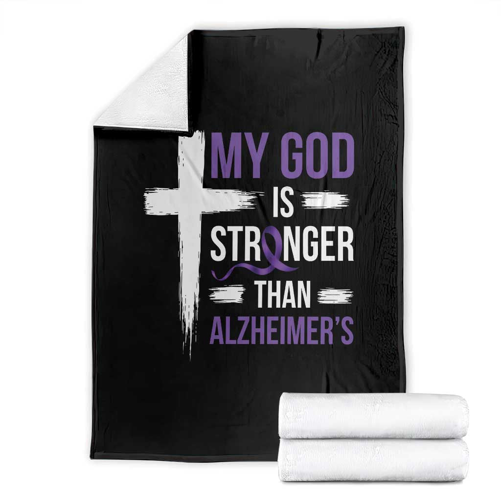 My God Is Stronger Than Alzheimers Throw Blanket Christian Purple Ribbon Faith Support TS12 Black Print Your Wear