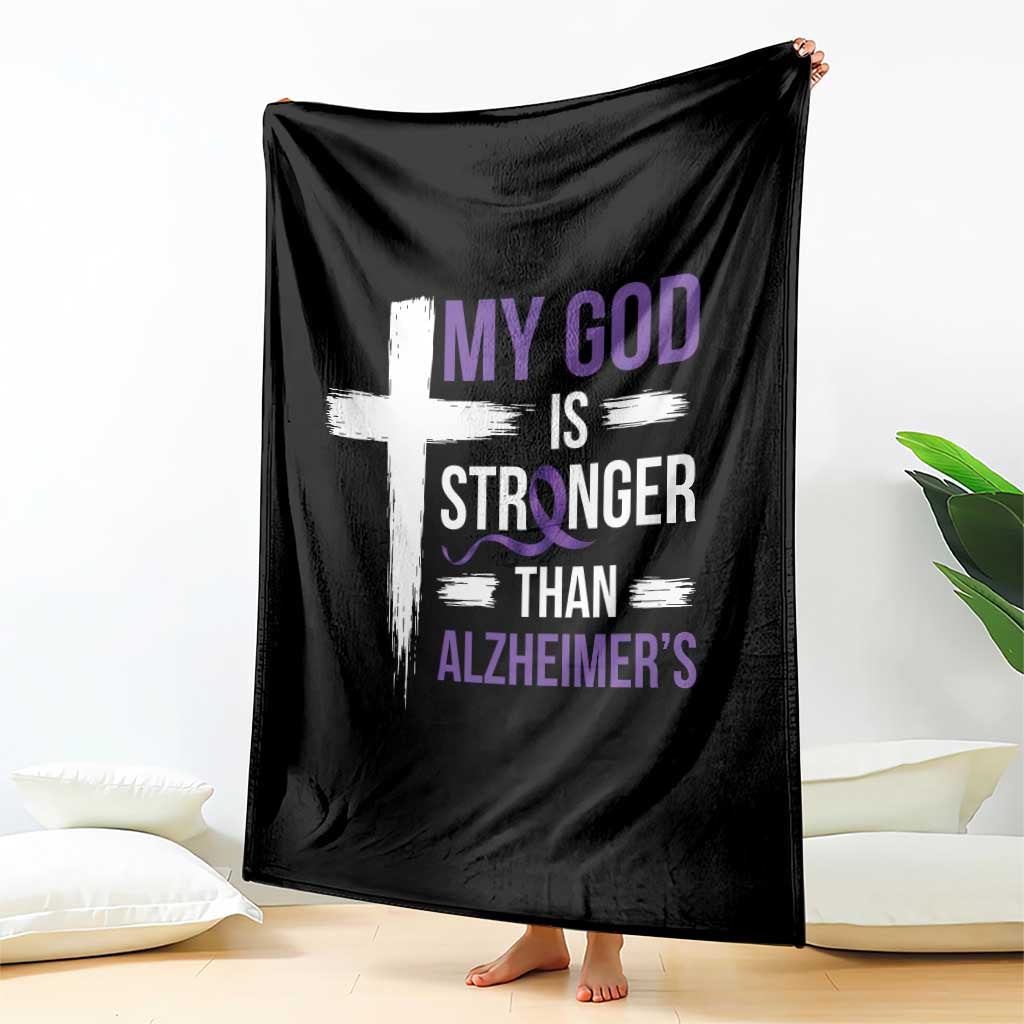 My God Is Stronger Than Alzheimers Throw Blanket Christian Purple Ribbon Faith Support