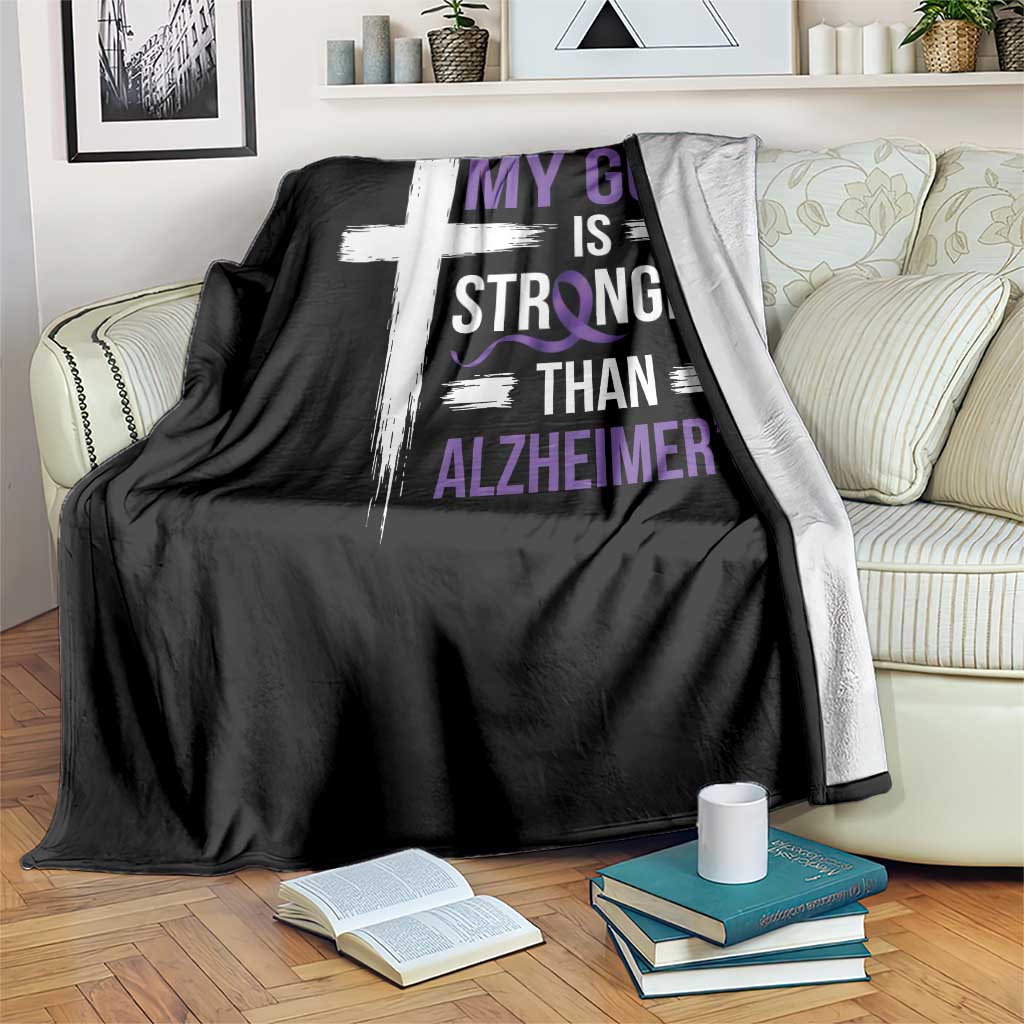 My God Is Stronger Than Alzheimers Throw Blanket Christian Purple Ribbon Faith Support