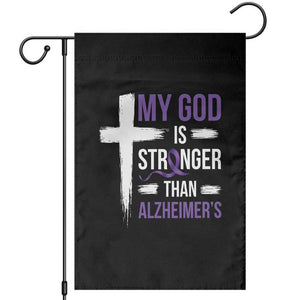 My God Is Stronger Than Alzheimers Garden Flag Christian Purple Ribbon Faith Support