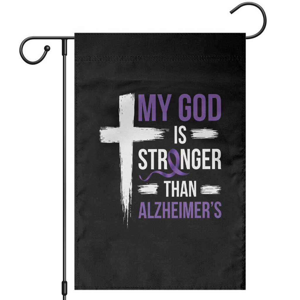 My God Is Stronger Than Alzheimers Garden Flag Christian Purple Ribbon Faith Support TS12 Black Print Your Wear
