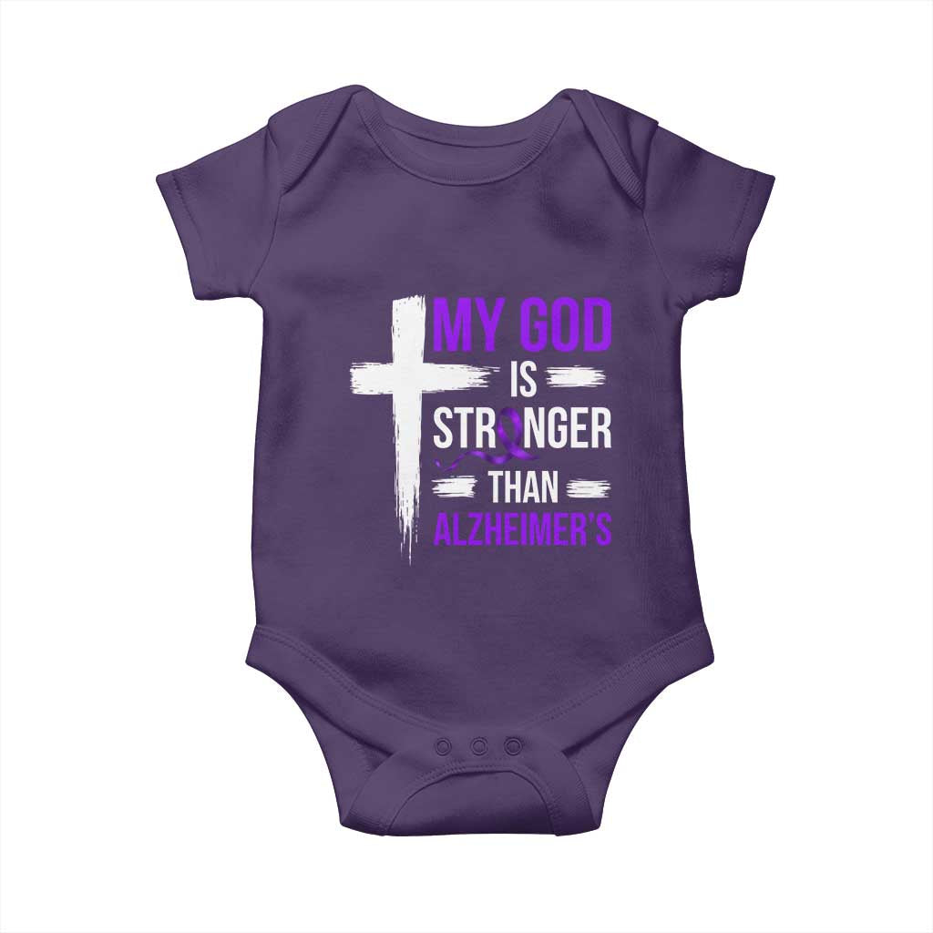 My God Is Stronger Than Alzheimers Baby Onesie Christian Purple Ribbon Faith Support TS12 Purple Print Your Wear