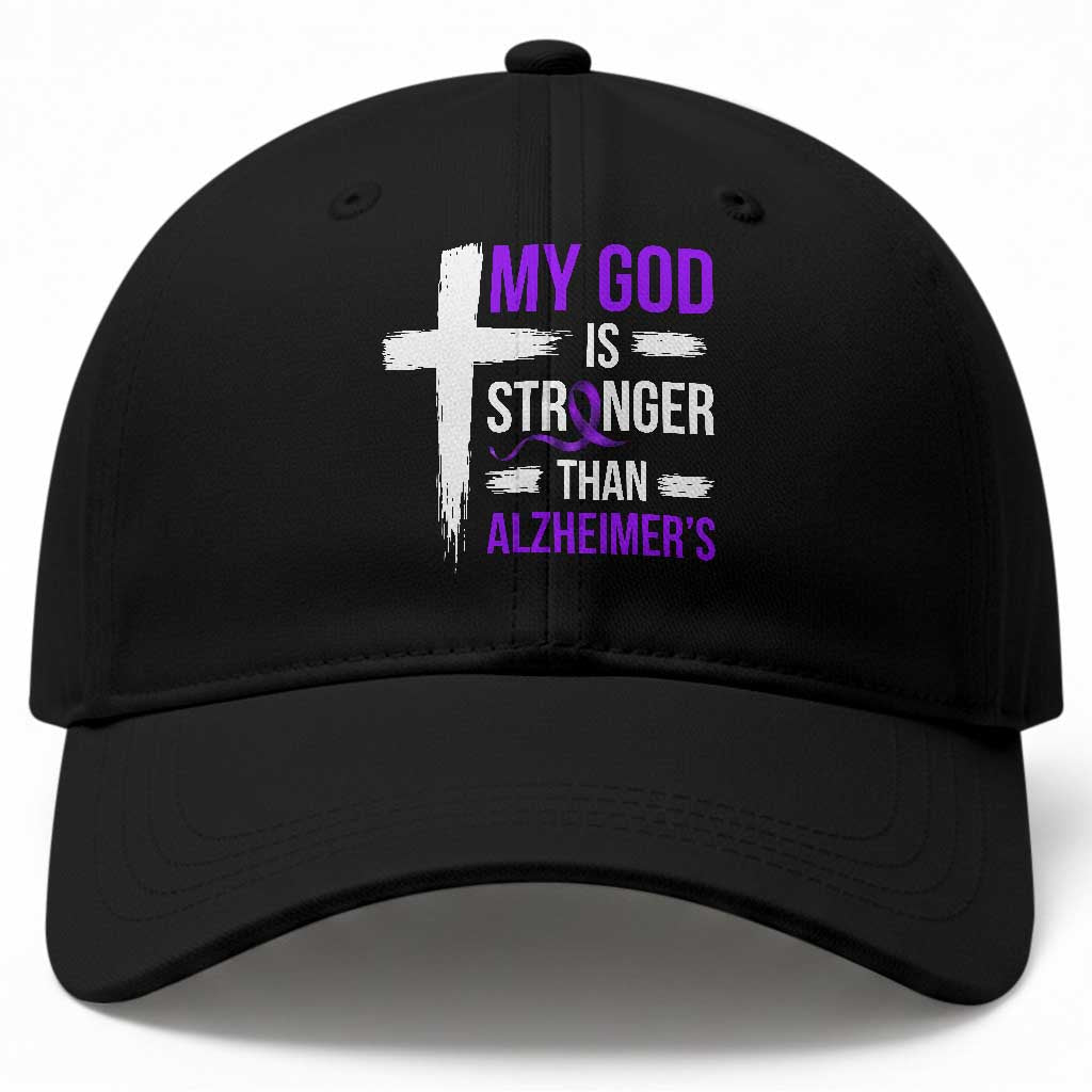 My God Is Stronger Than Alzheimers Baseball Cap Christian Purple Ribbon Faith Support TS12 Print Your Wear