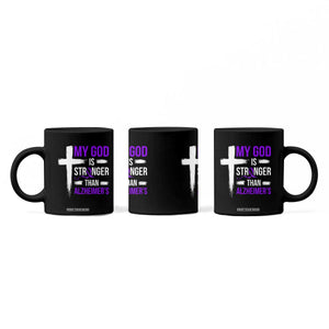 My God Is Stronger Than Alzheimers Coffee Mug Christian Purple Ribbon Faith Support