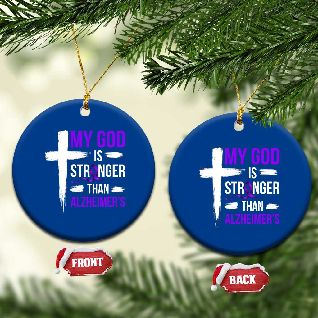 My God Is Stronger Than Alzheimers Ceramic Ornament Christian Purple Ribbon Faith Support